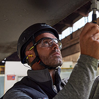Man working on a contruction site with Bollé Glasses